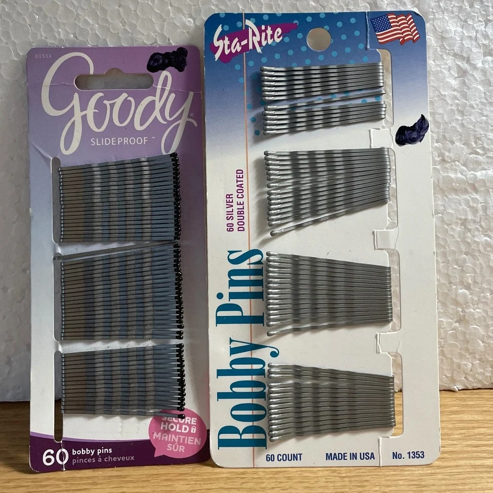 Bobby Pins Goody & Sta Rite Gray Silver 60 Pins Per Pack Not Complete Lot of 2